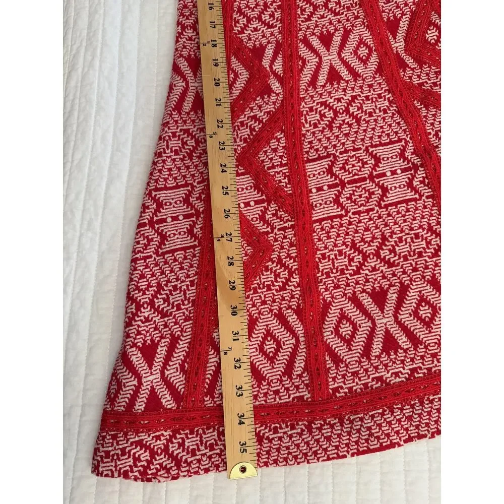 Maeve Dress Women's US 8 Red White Sleeveless Fit Flare Geometric Textured Zip - Picture 8 of 8